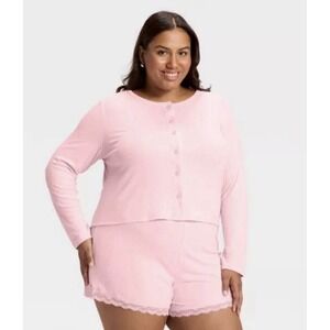 Women's Variegated Ribbed Pajama Cardigan - Auden Pink Size XL New